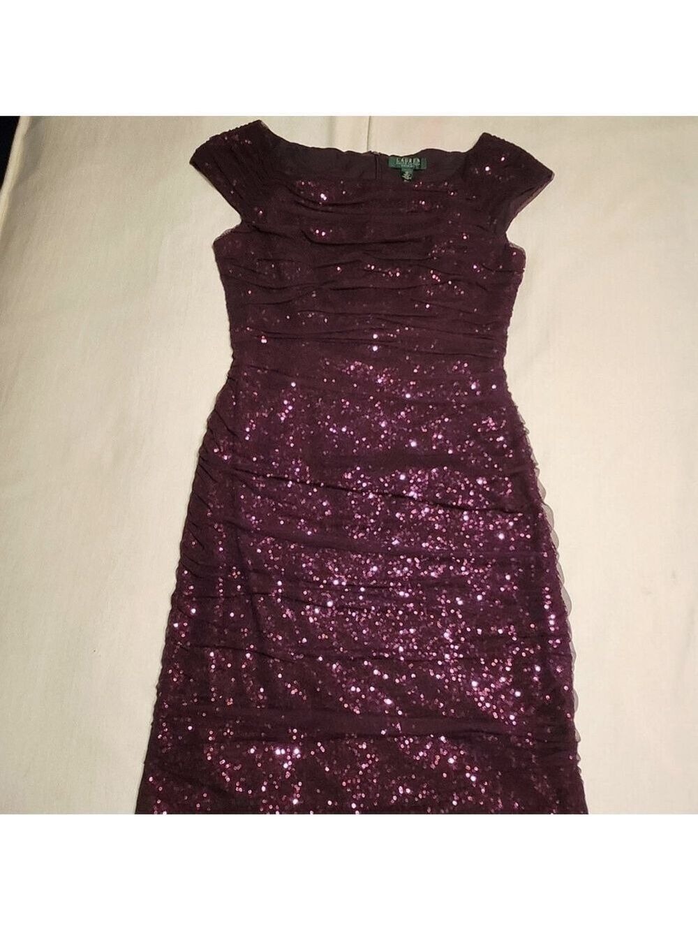 Lauren Ralph Lauren Dress Off Shoulder Plum Size 10 - Picture 9 of 12